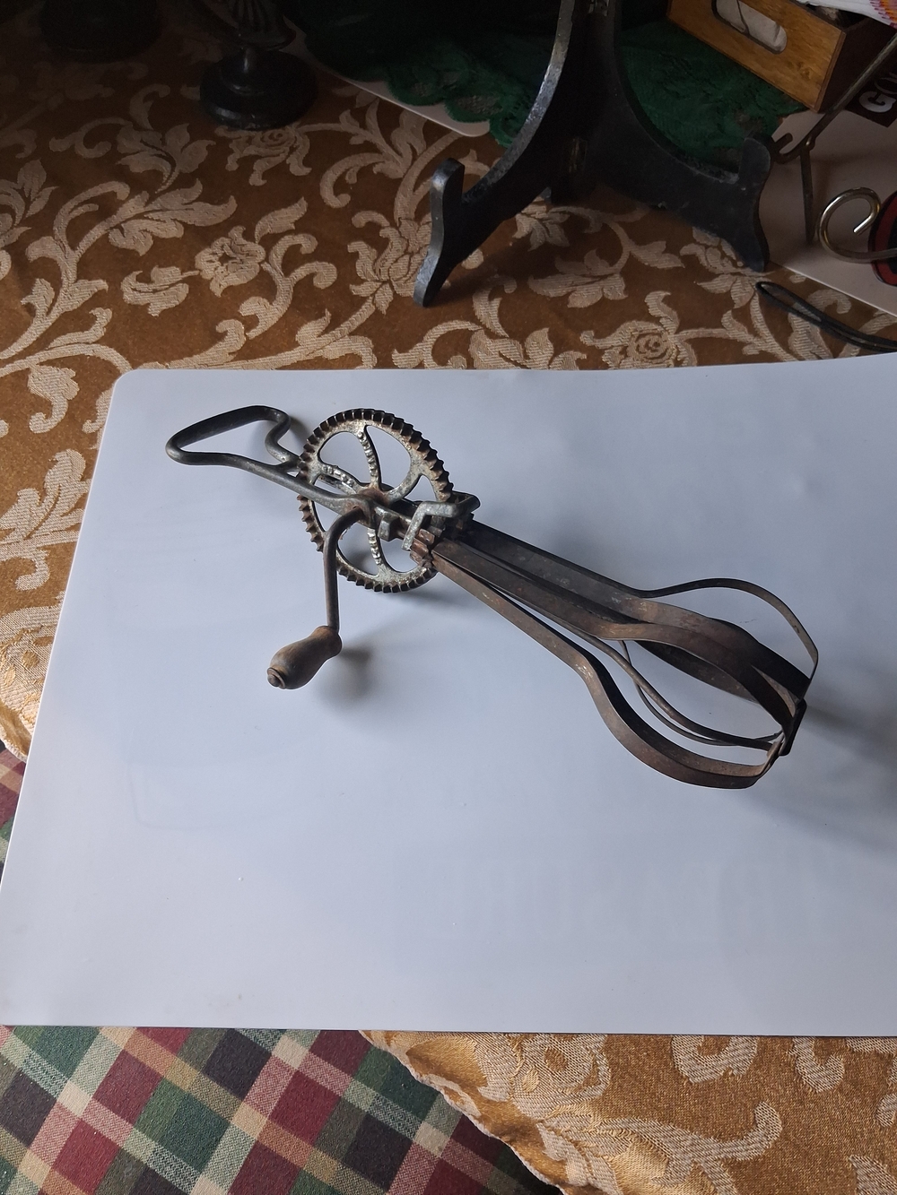 Antique Hand Crank Egg Beater - Metal Kitchen Tool